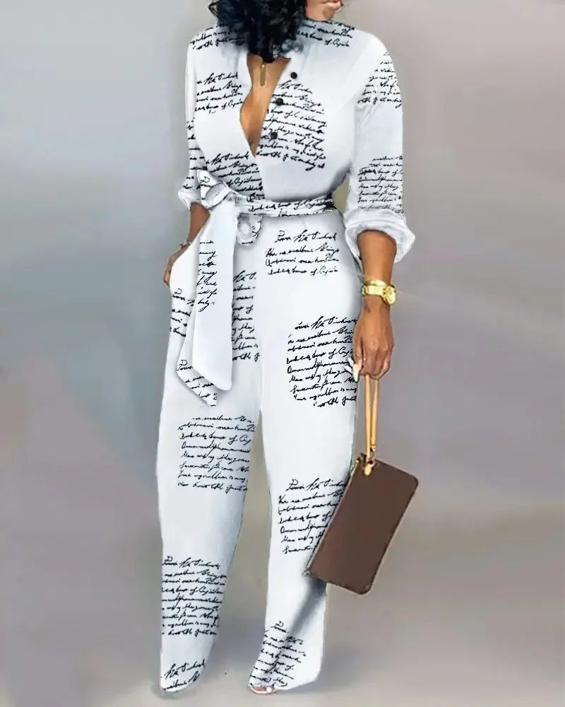 Jump Suits for Women Loose Plus Size Printed Long Sleeve Jumpsuit Women