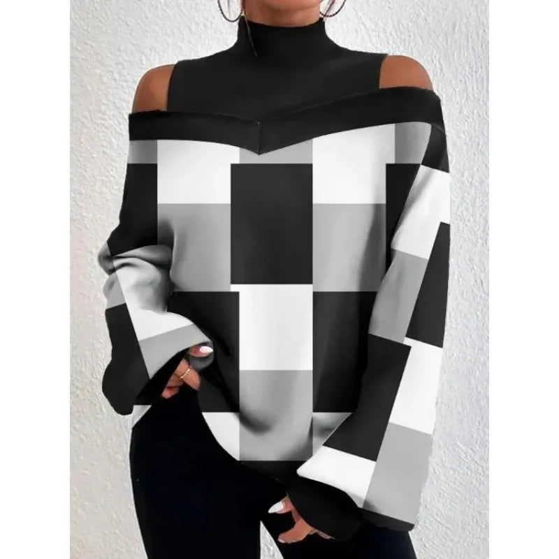 Women's Blouse Shirt New clothing with shoulder drop design, women's lantern sleeve printed top