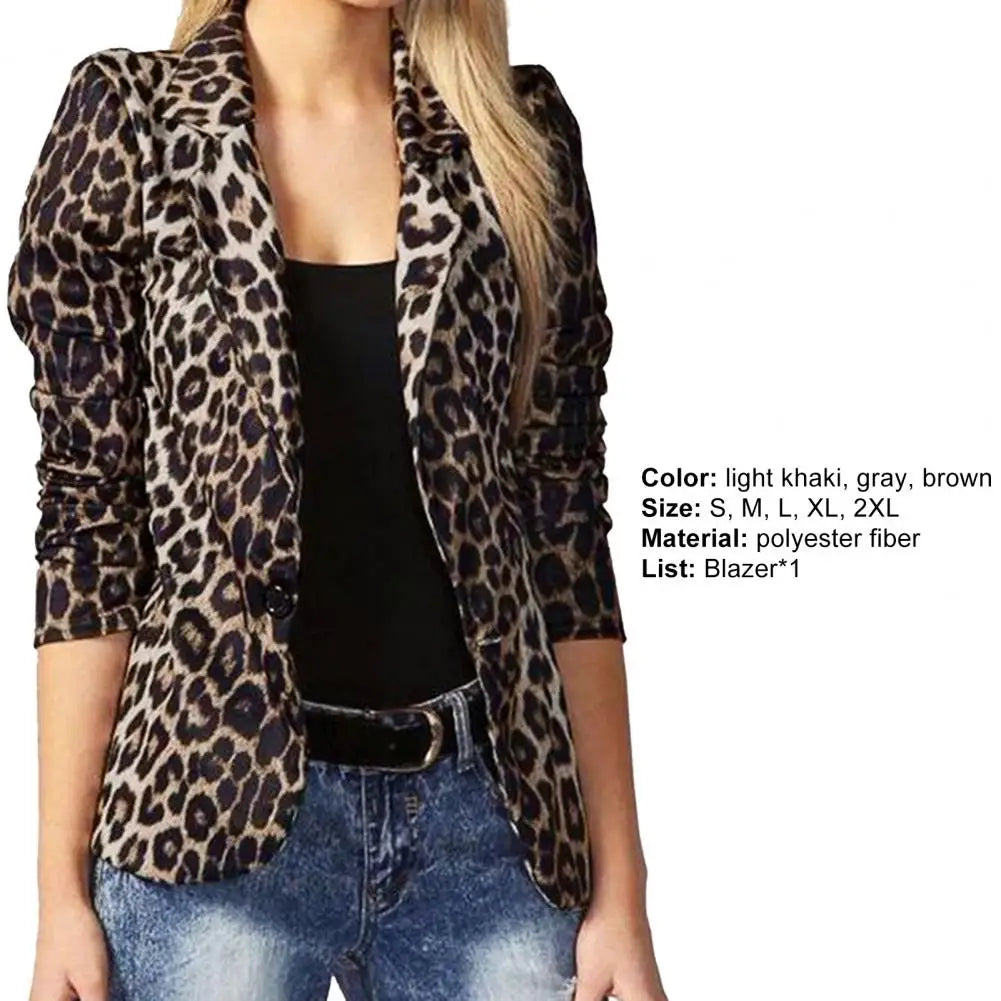 Women OL Fashion Ladies Office Suits Button Up Outwears Oversized 2024 Spring Summer Female Leopard Lapel Coats