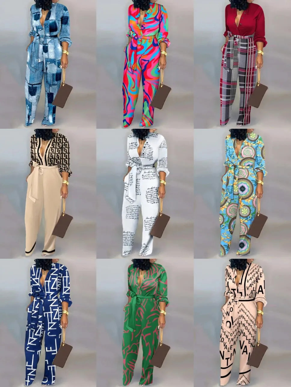 Jump Suits for Women Loose Plus Size Printed Long Sleeve Jumpsuit Women