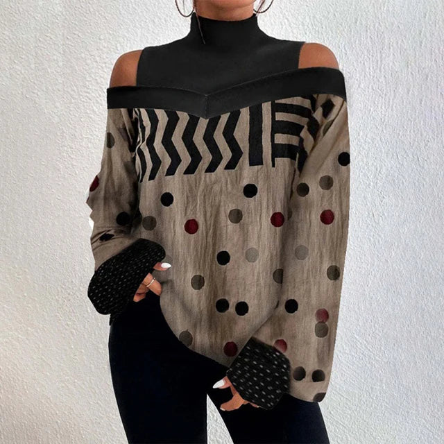 Women's Blouse Shirt New clothing with shoulder drop design, women's lantern sleeve printed top