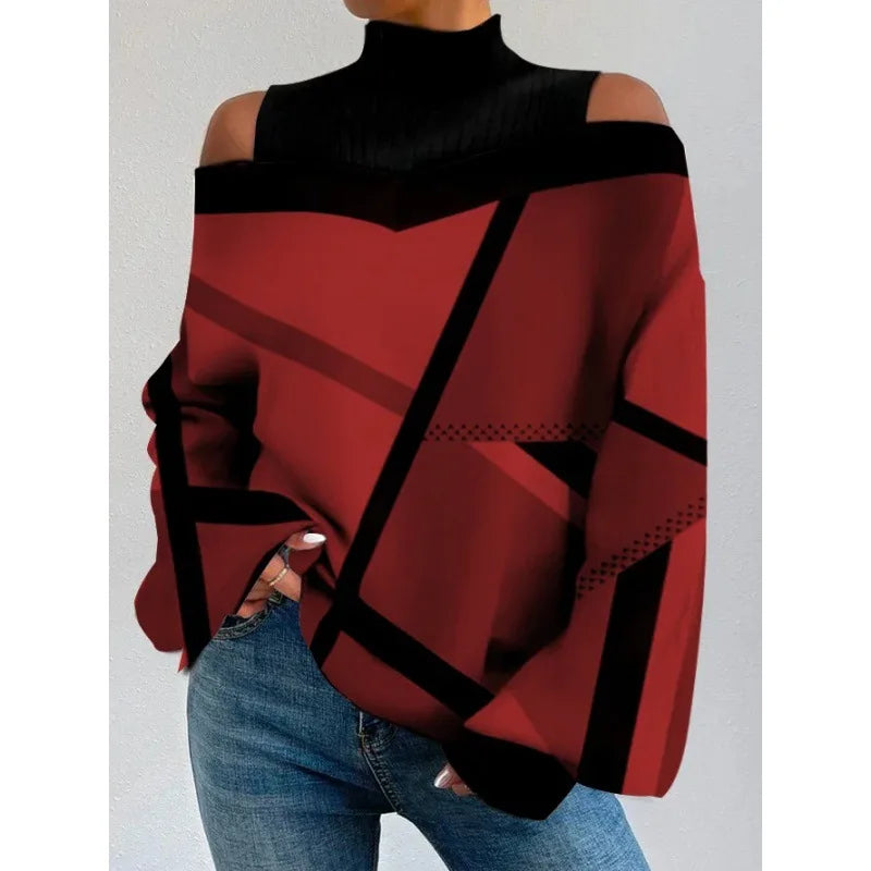 Women's Blouse Shirt New clothing with shoulder drop design, women's lantern sleeve printed top