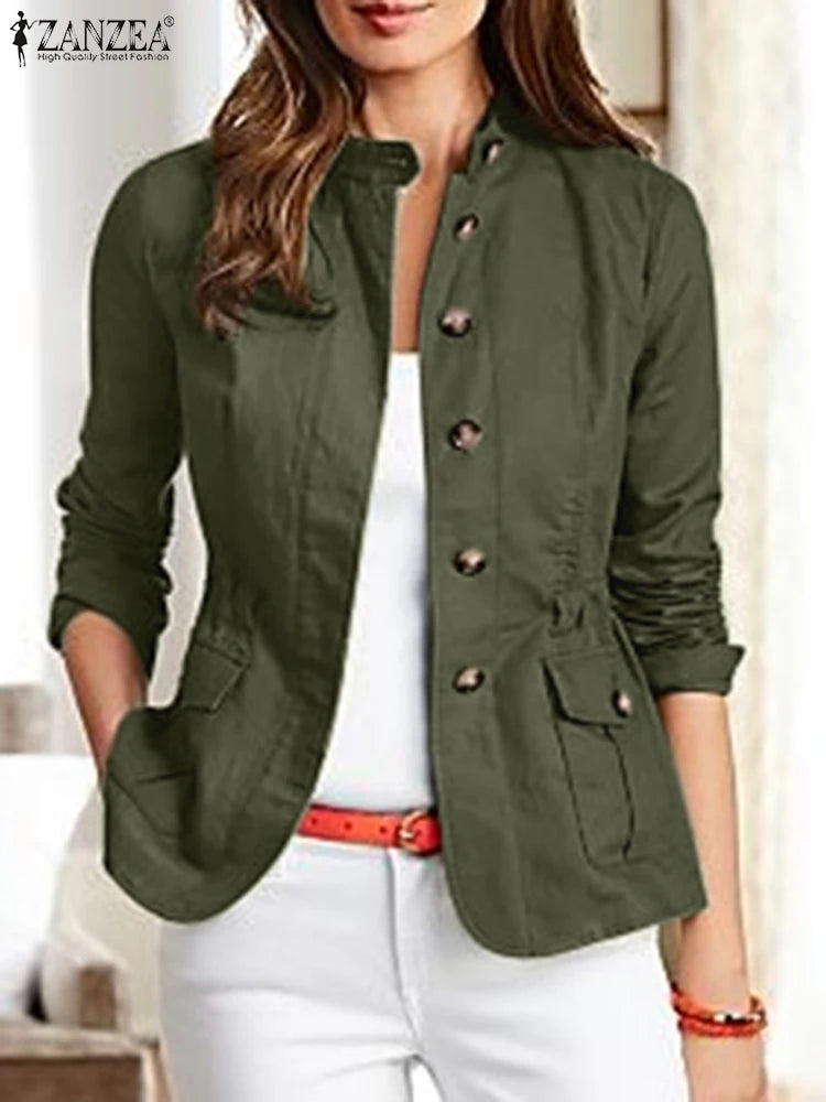 Fashion Women Jackets Autumn Vintage Casual Work Outwear Female Streetwear Chaqueta Long Sleeve Solid Slim Fit Coats