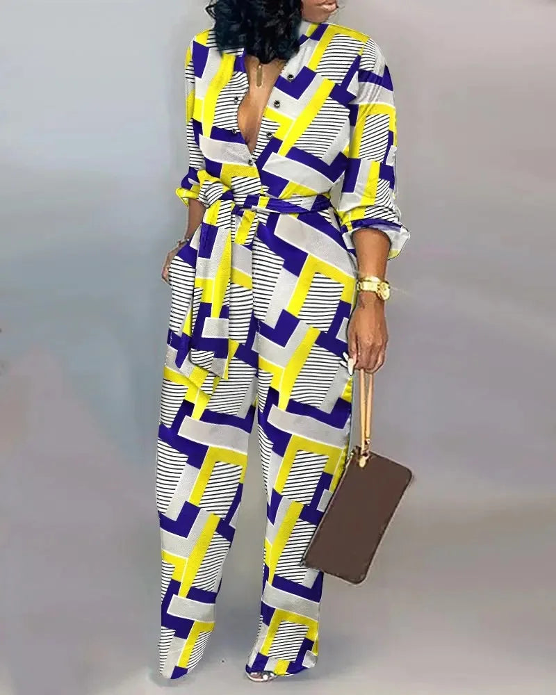 Jump Suits for Women Loose Plus Size Printed Long Sleeve Jumpsuit Women