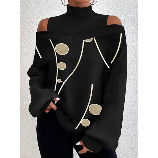 Women's Blouse Shirt New clothing with shoulder drop design, women's lantern sleeve printed top