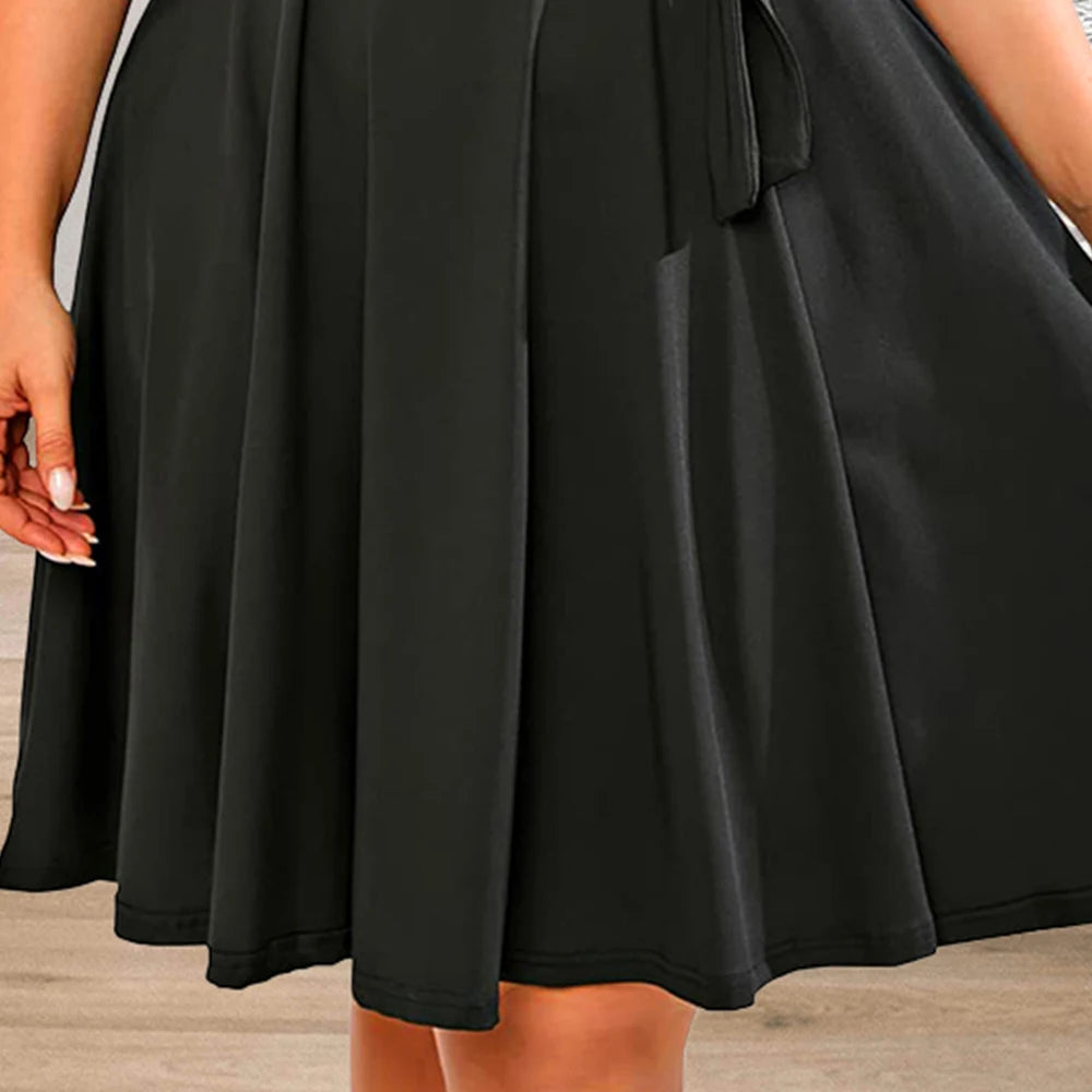 Women's Summer Plus Size Dresses Loose Solid Short Sleeved Fashion V-neck Belt Casual Dress Ladies Elegant Party Night Dress