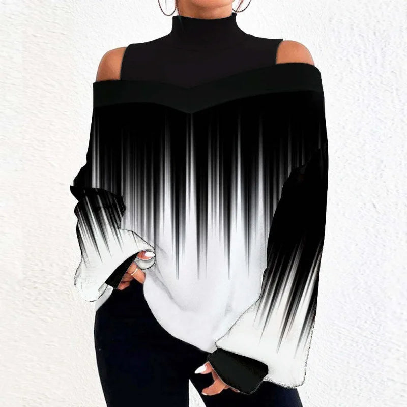 Women's Blouse Shirt New clothing with shoulder drop design, women's lantern sleeve printed top
