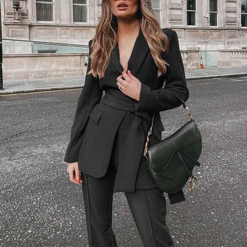 Autumn Winter Women Pants Set Office Lady Elegant 2025 Long Sleeve Blazer Coat Slim Pants Two Piece Suit Set Outfits
