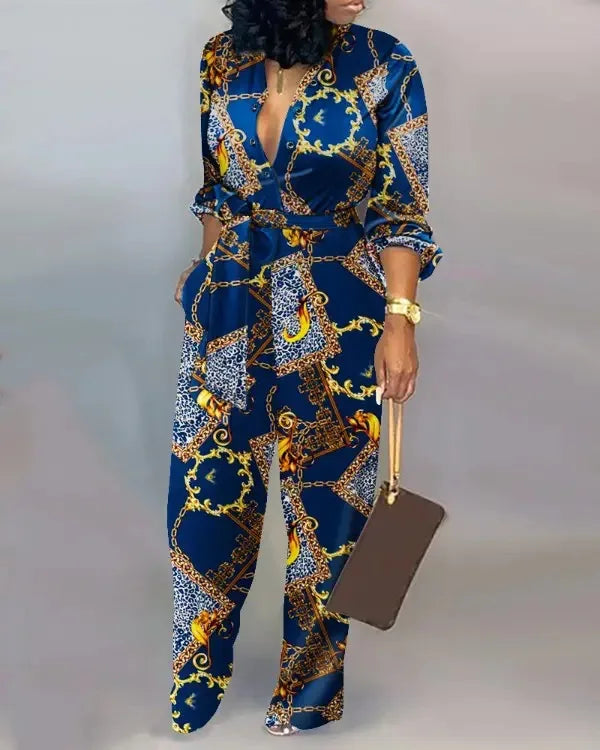 Jump Suits for Women Loose Plus Size  Printed Long Sleeve Jumpsuit Women
