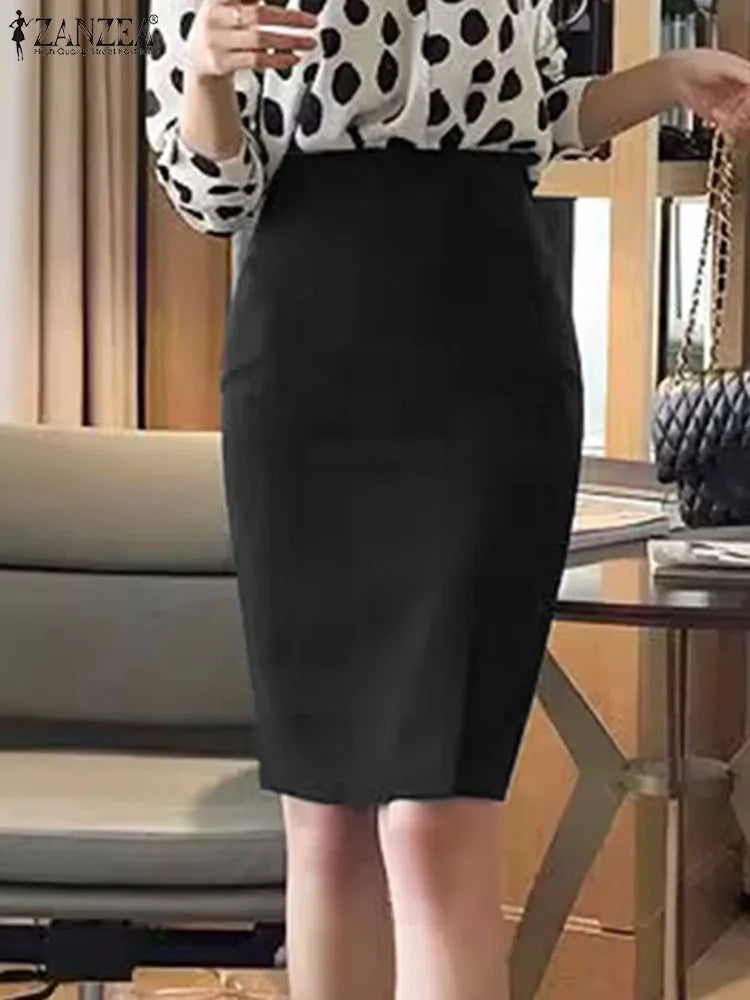 ZANZEA Vintage Bodycon Skirt Women Autumn High Waist Faldas Fashion OL Knee Length Skirts Casual Split Hem Office Work Jupes