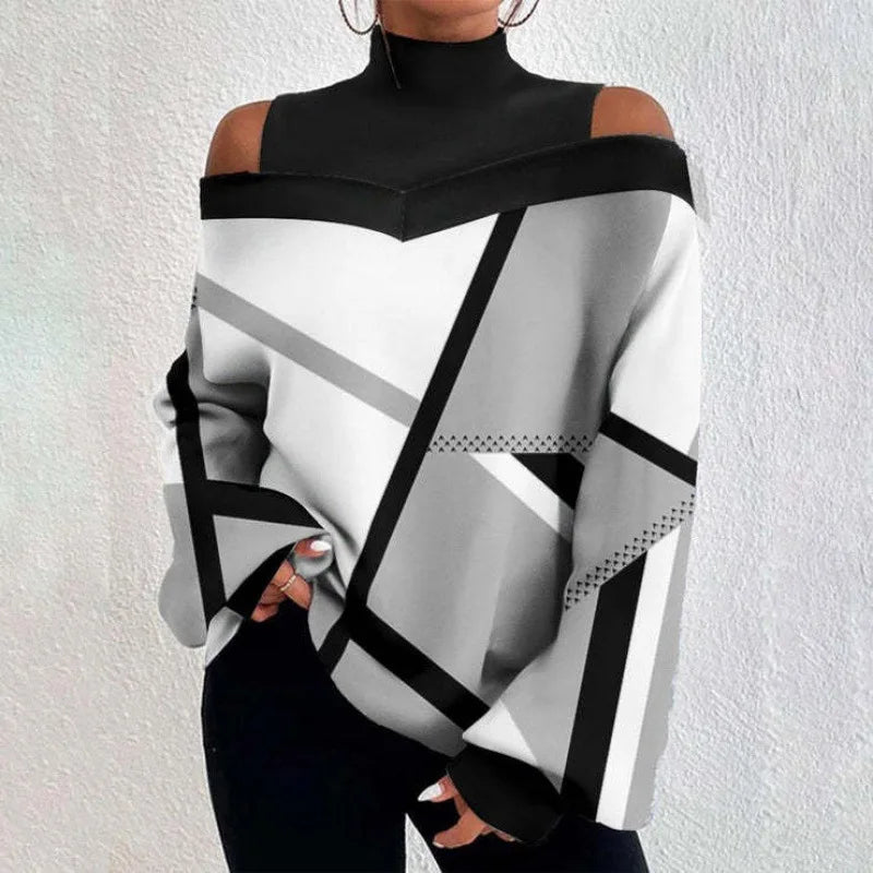 Women's Blouse Shirt New clothing with shoulder drop design, women's lantern sleeve printed top