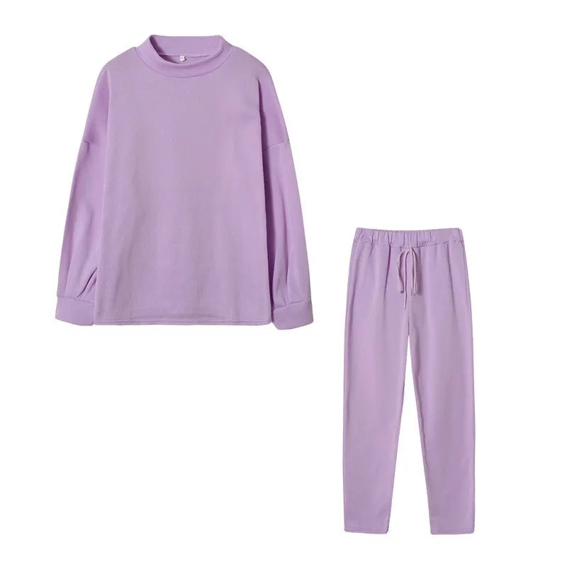Plus Size Women's Solid Color Fashion Casual Lace-up Sports Long-sleeved Trousers Suit New Winter Fashion Simple Versatile
