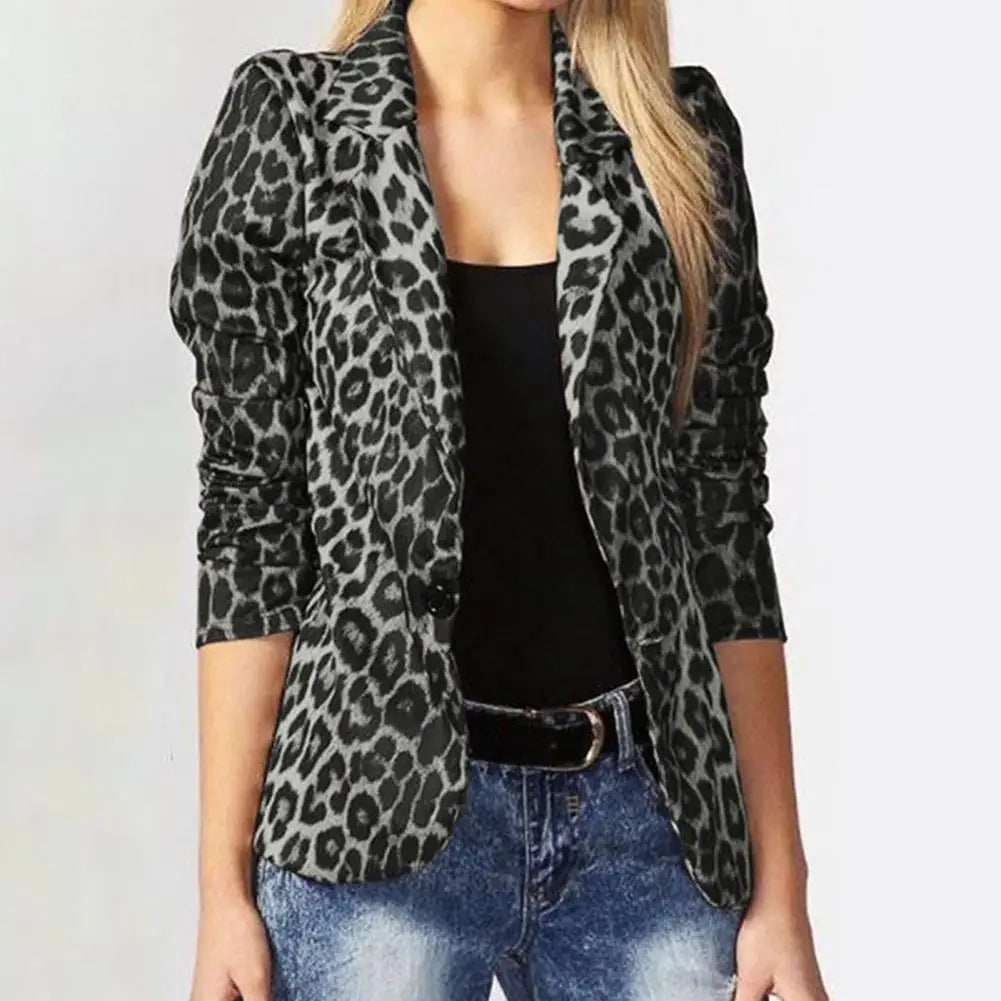 Women OL Fashion Ladies Office Suits Button Up Outwears Oversized 2024 Spring Summer Female Leopard Lapel Coats