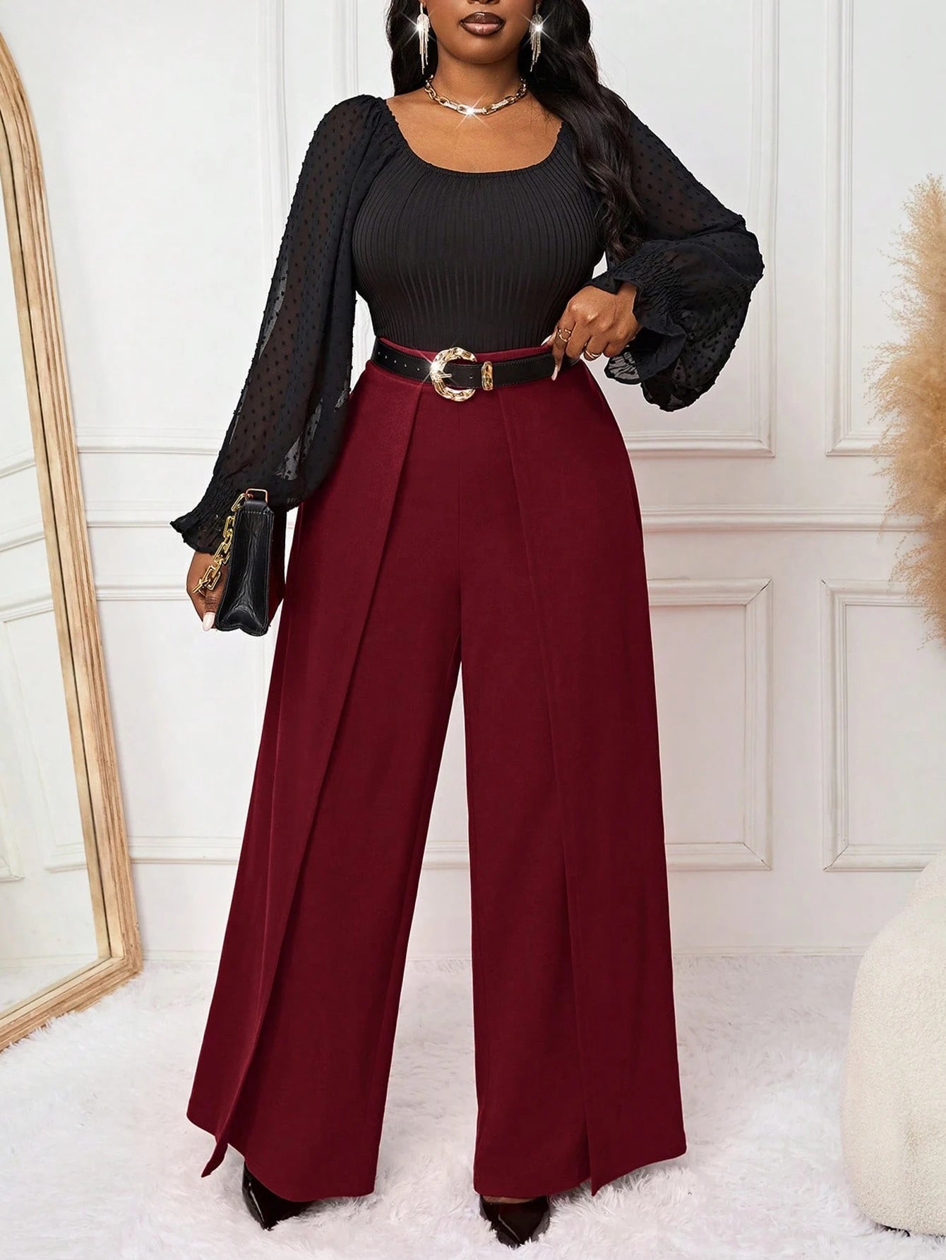 Plus Size Women's office pants Women's Pants with Pocket Wide Leg Pants 0-4XL