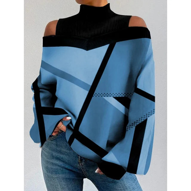 Women's Blouse Shirt New clothing with shoulder drop design, women's lantern sleeve printed top