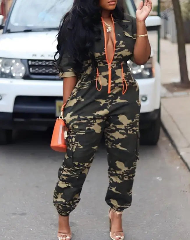 Fashion Jumpsuits for Woman 2025 Camouflage Print Zipper Pocket Design Casual One Pieces Jumpsuit Streetwear Y2K Clothing