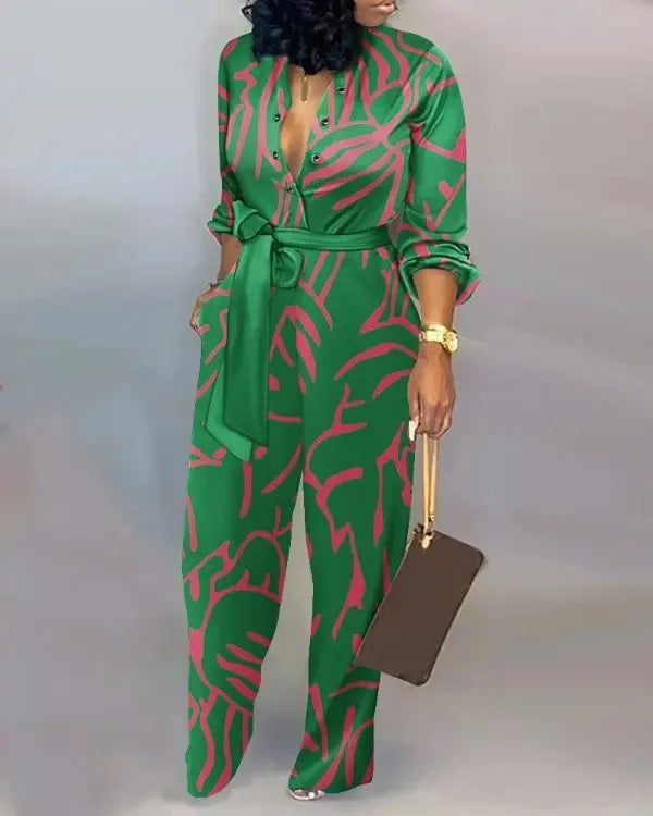 Jump Suits for Women Loose Plus Size  Printed Long Sleeve Jumpsuit Women