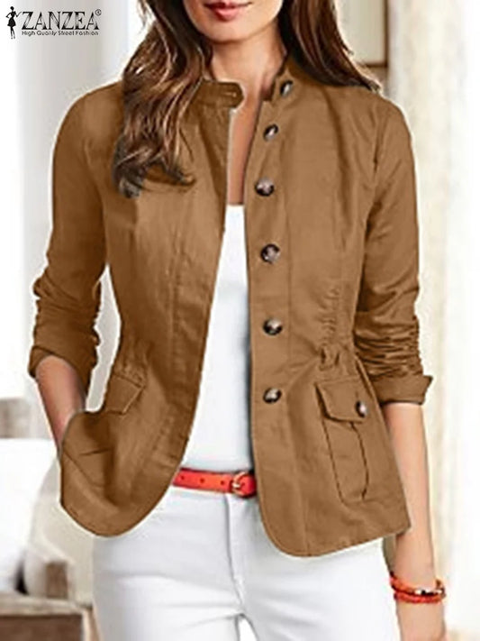 Fashion Women Jackets Autumn Vintage Casual Work Outwear Female Streetwear Chaqueta Long Sleeve Solid Slim Fit Coats