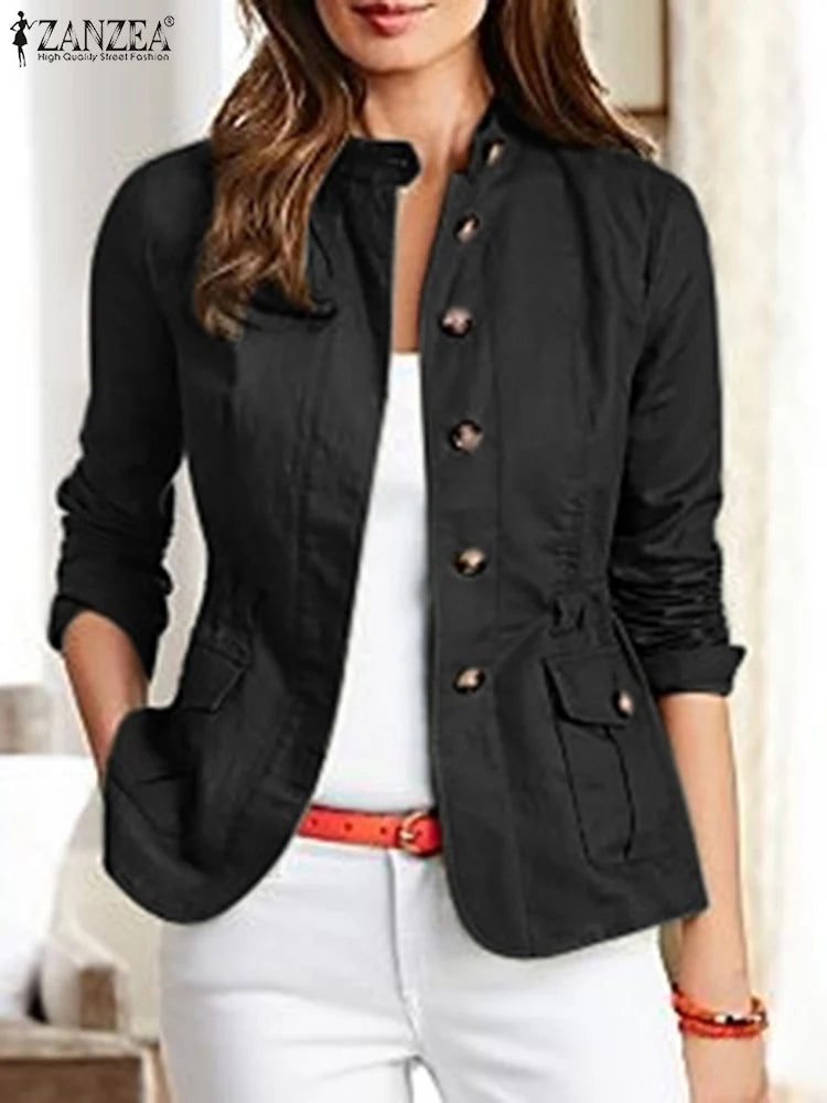 Fashion Women Jackets Autumn Vintage Casual Work Outwear Female Streetwear Chaqueta Long Sleeve Solid Slim Fit Coats