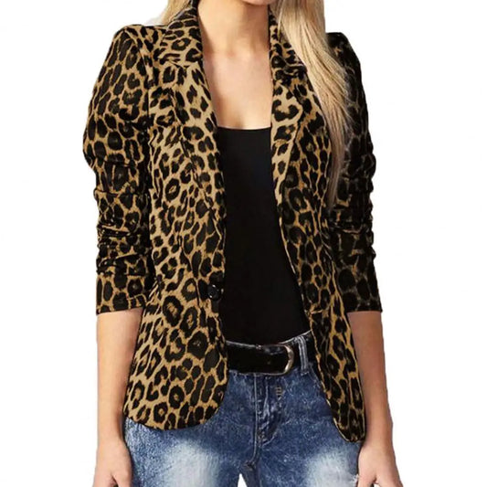 Women OL Fashion Ladies Office Suits Button Up Outwears Oversized 2024 Spring Summer Female Leopard Lapel Coats