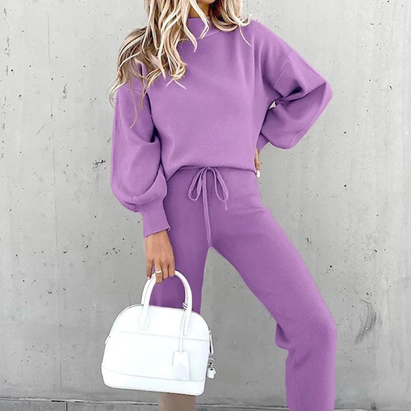 Plus Size Women's Solid Color Fashion Casual Lace-up Sports Long-sleeved Trousers Suit New Winter Fashion Simple Versatile