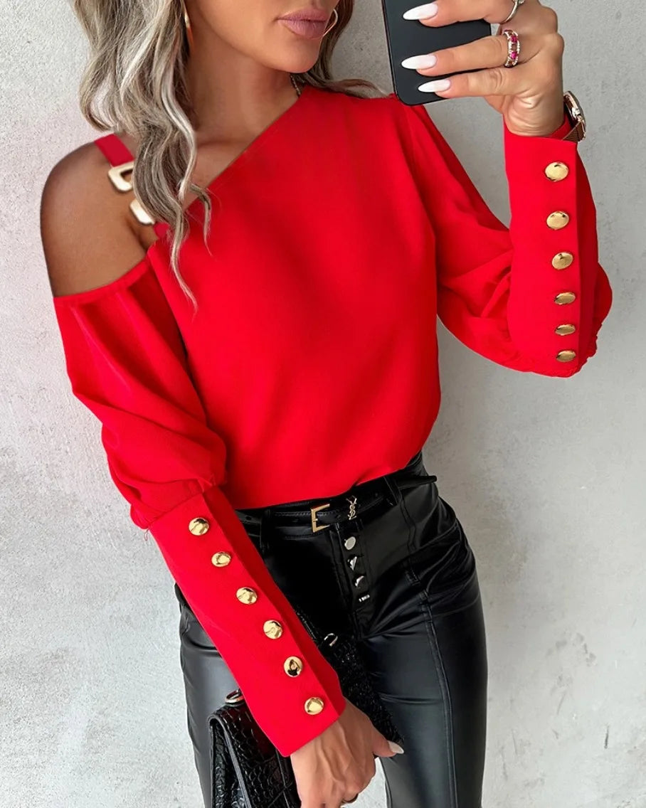 shirt Women Blouse off-shoulder Button Long Sleeve Sexy Autumn Spring Top Vintage Shirts Casual Office Lady Tops 2025 streetwear