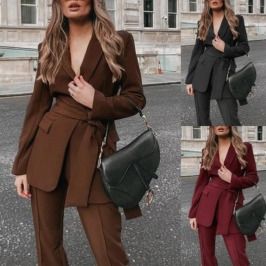Autumn Winter Women Pants Set Office Lady Elegant 2025 Long Sleeve Blazer Coat Slim Pants Two Piece Suit Set Outfits