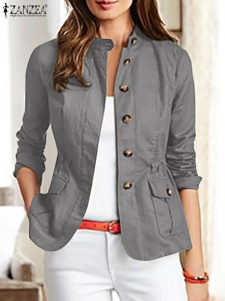 Fashion Women Jackets Autumn Vintage Casual Work Outwear Female Streetwear Chaqueta Long Sleeve Solid Slim Fit Coats