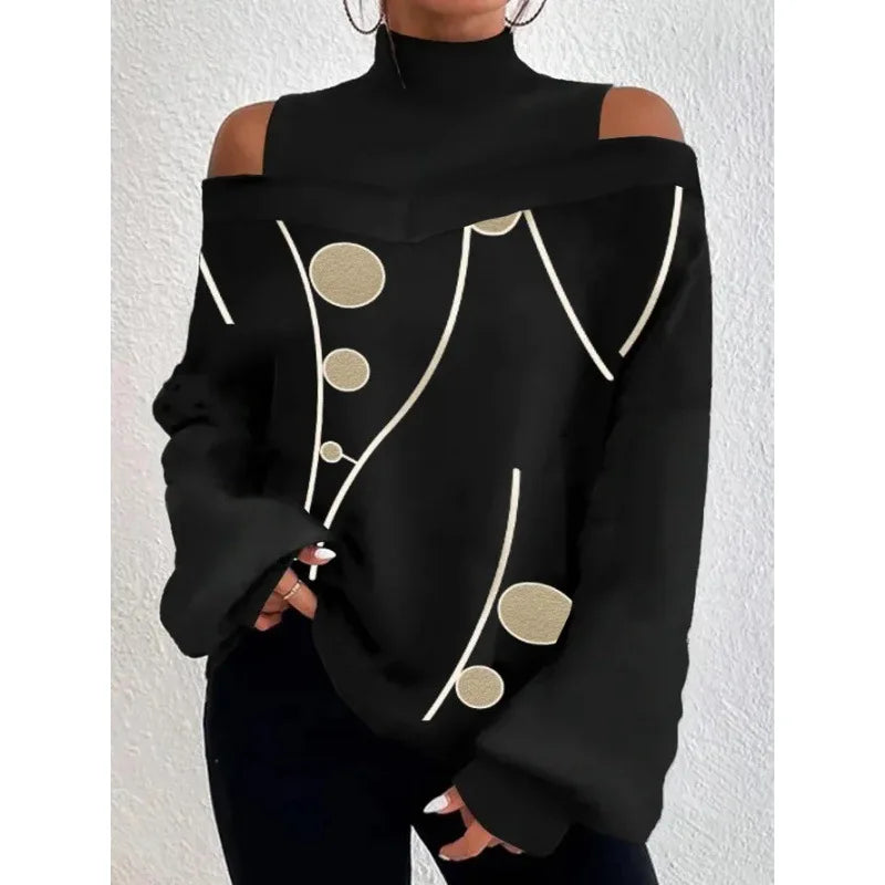 Women's Blouse Shirt New clothing with shoulder drop design, women's lantern sleeve printed top