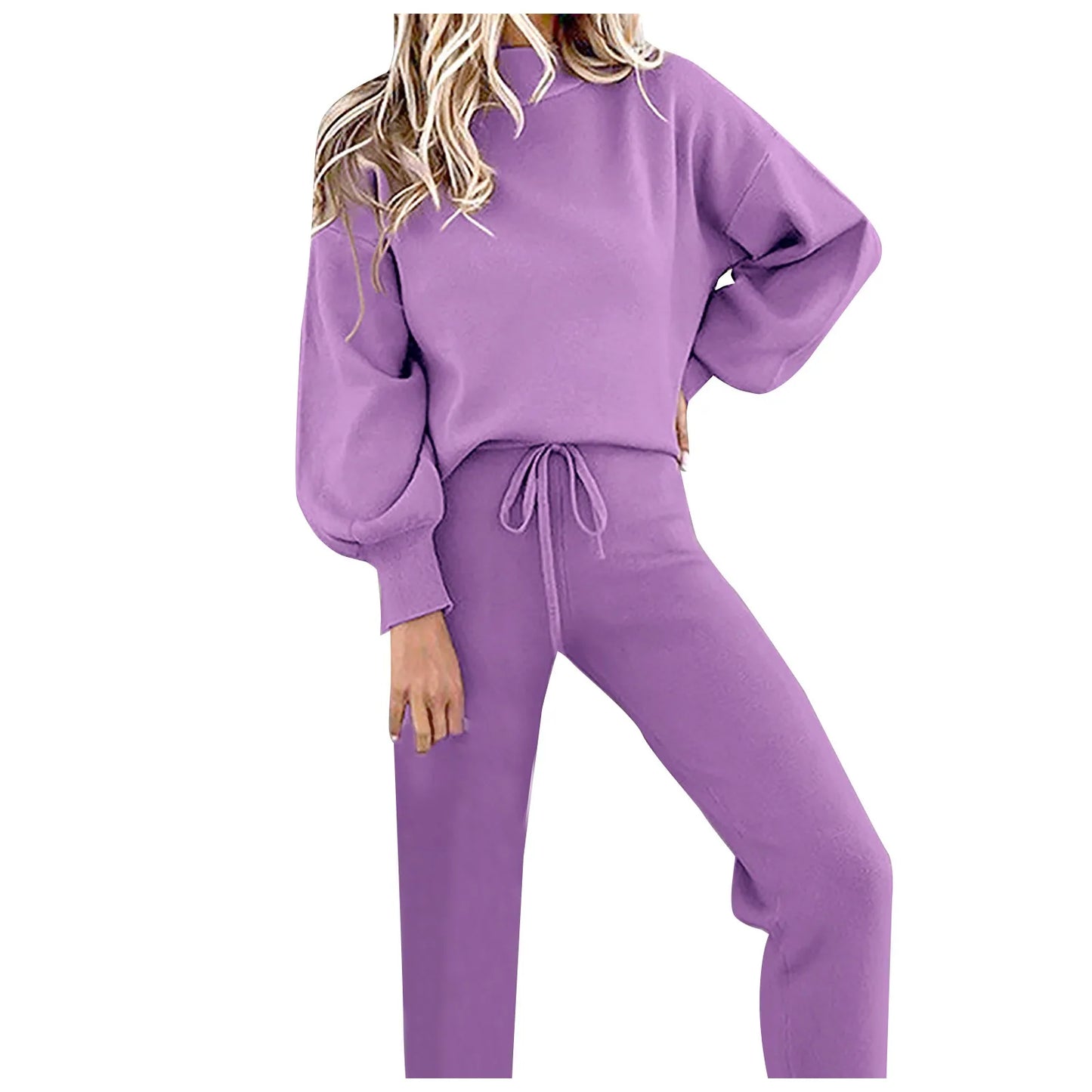 Plus Size Women's Solid Color Fashion Casual Lace-up Sports Long-sleeved Trousers Suit New Winter Fashion Simple Versatile