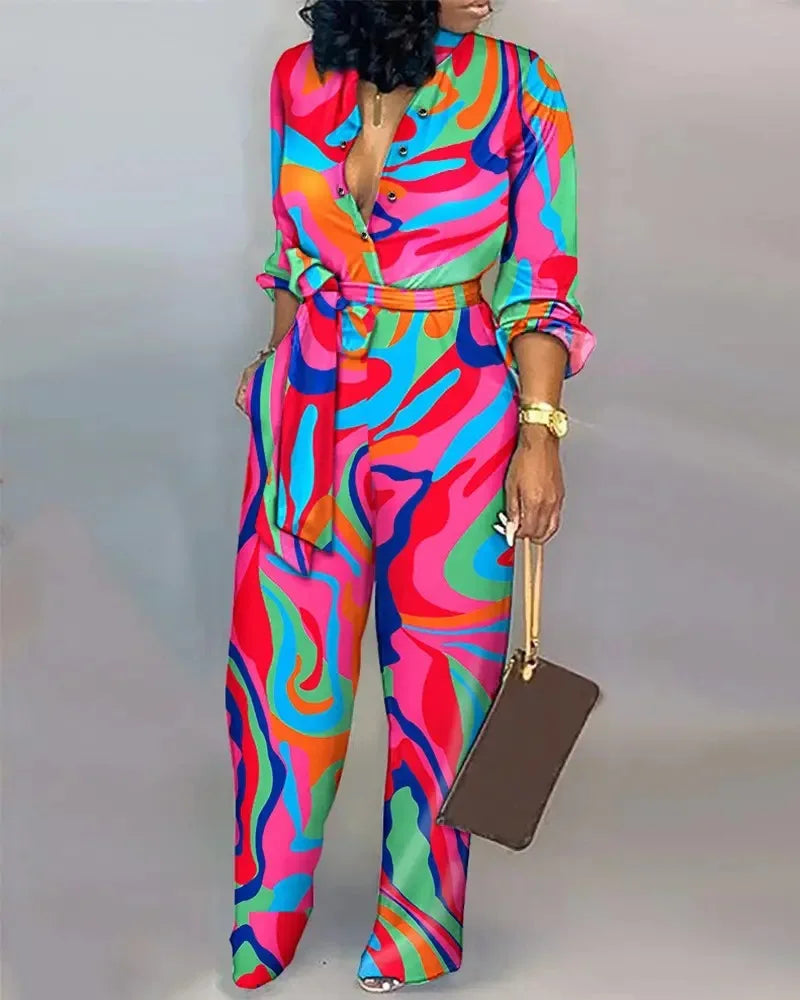 Jump Suits for Women Loose Plus Size  Printed Long Sleeve Jumpsuit Women