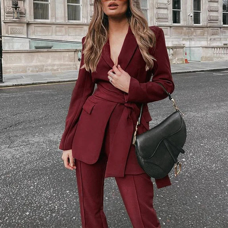 Autumn Winter Women Pants Set Office Lady Elegant 2025 Long Sleeve Blazer Coat Slim Pants Two Piece Suit Set Outfits