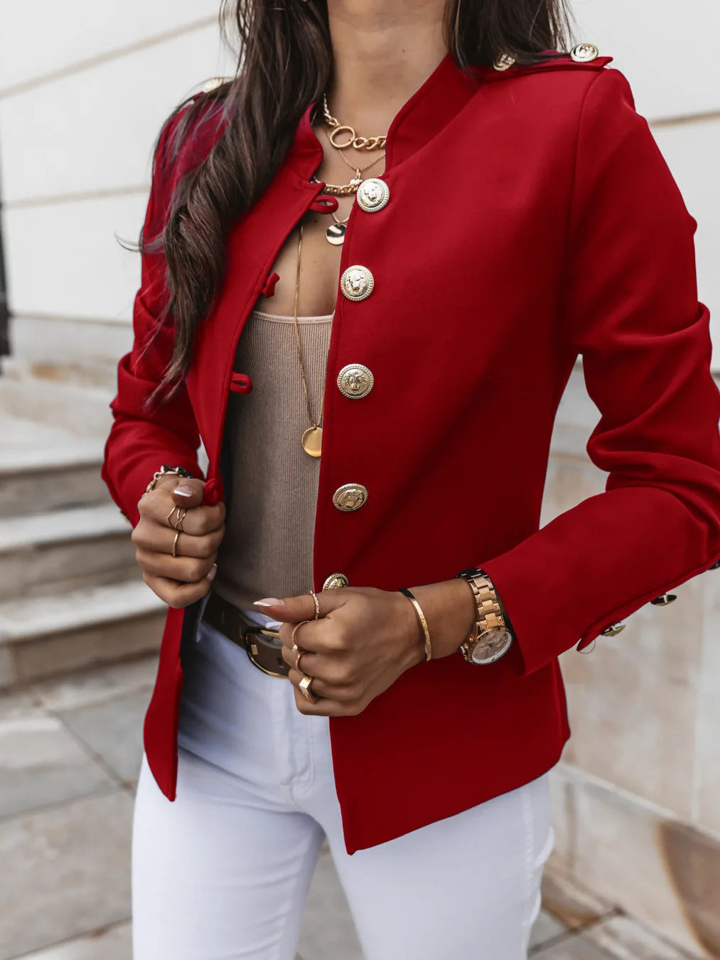 Women's Blazers Long-sleeved Suit Tops Fashion Slim Buttons Casual blazer Street Office Coats for Female