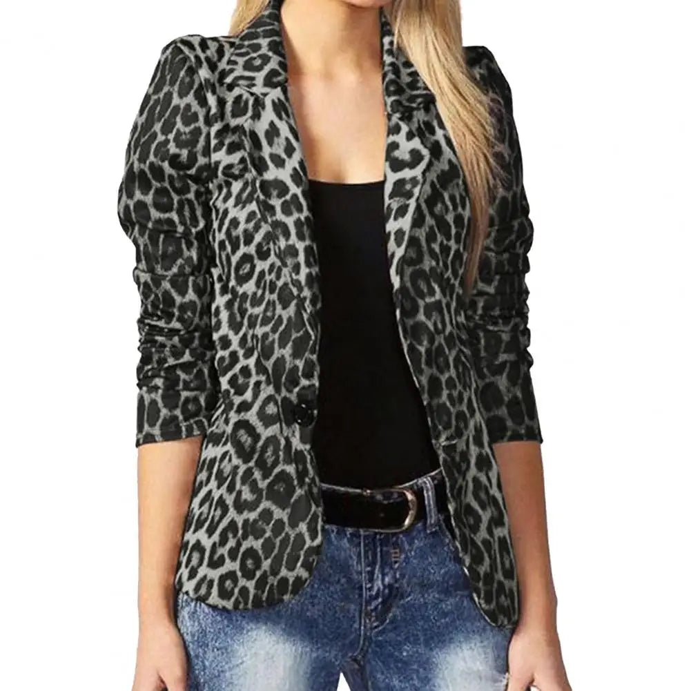 Women OL Fashion Ladies Office Suits Button Up Outwears Oversized 2024 Spring Summer Female Leopard Lapel Coats