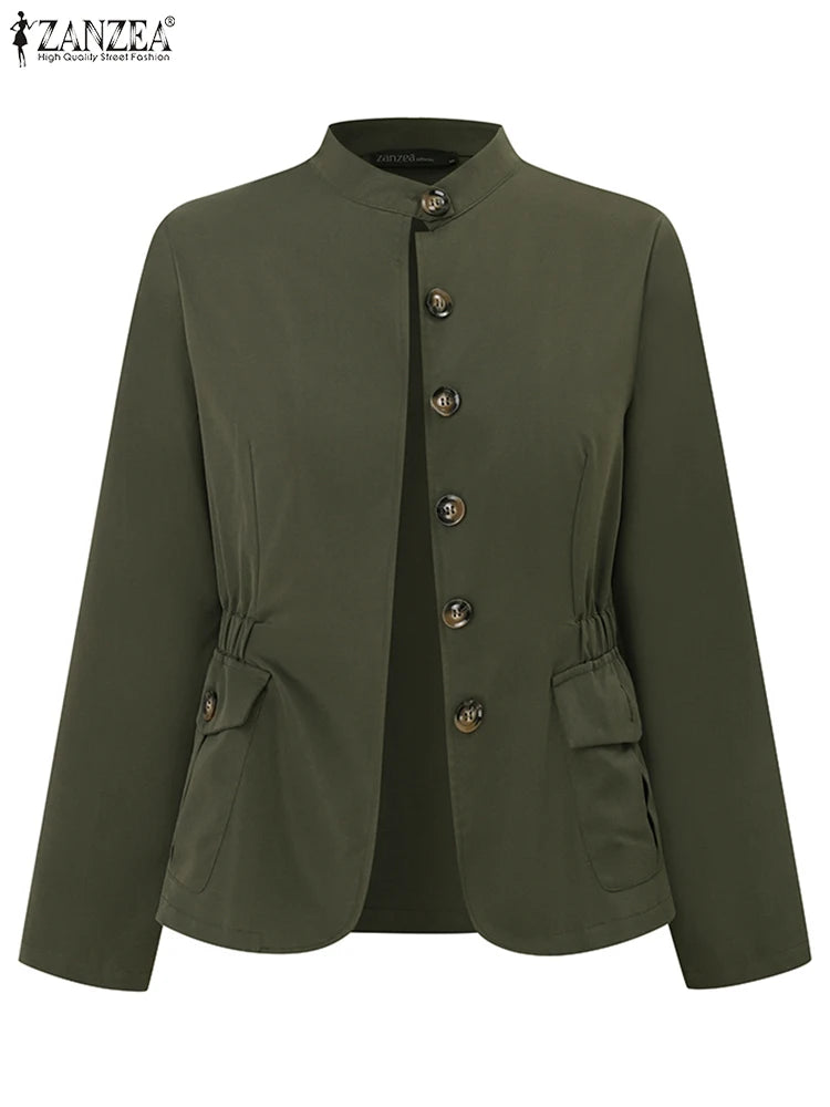 Fashion Women Jackets Autumn Vintage Casual Work Outwear Female Streetwear Chaqueta Long Sleeve Solid Slim Fit Coats