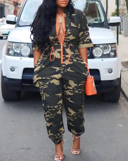 Fashion Jumpsuits for Woman 2025 Camouflage Print Zipper Pocket Design Casual One Pieces Jumpsuit Streetwear Y2K Clothing