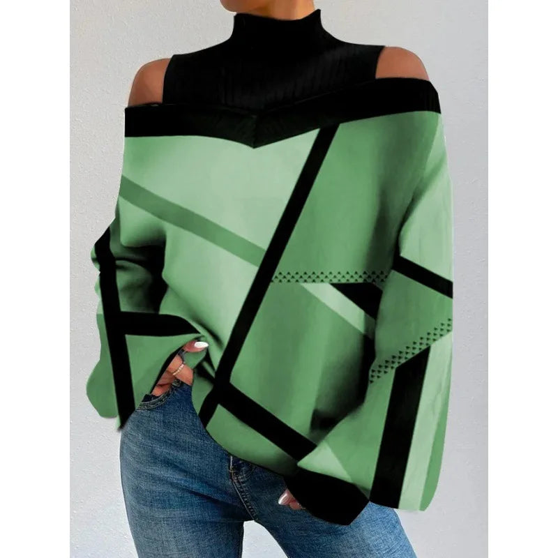 Women's Blouse Shirt New clothing with shoulder drop design, women's lantern sleeve printed top