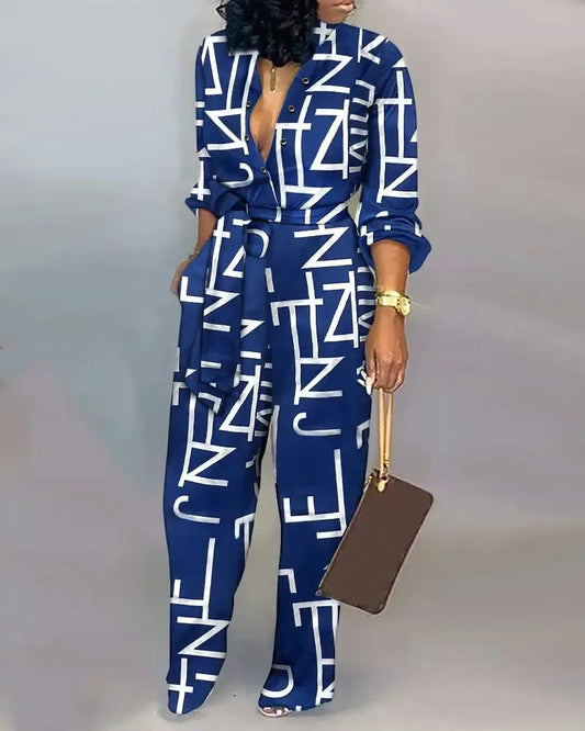 Jump Suits for Women Loose Plus Size  Printed Long Sleeve Jumpsuit Women