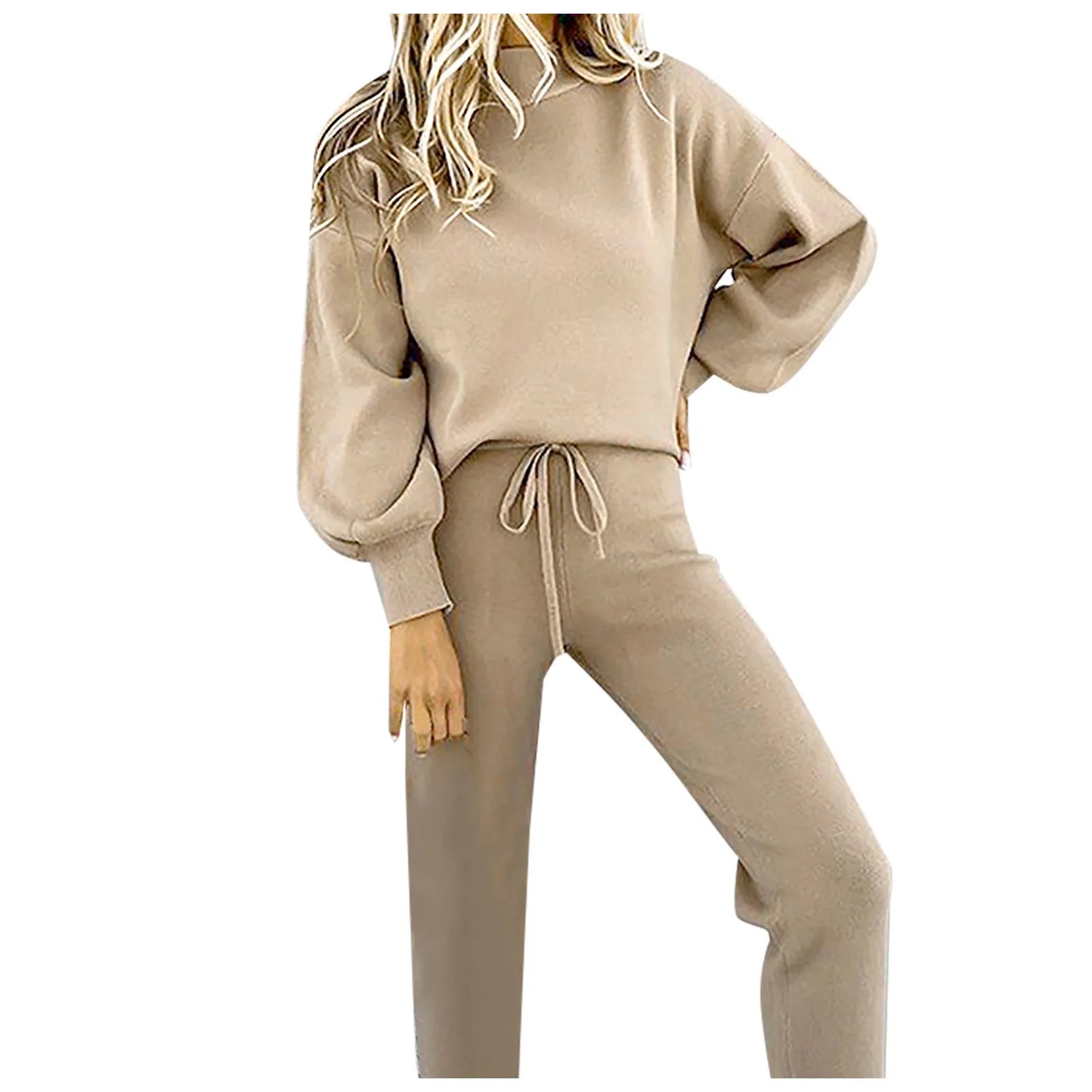 Plus Size Women's Solid Color Fashion Casual Lace-up Sports Long-sleeved Trousers Suit New Winter Fashion Simple Versatile