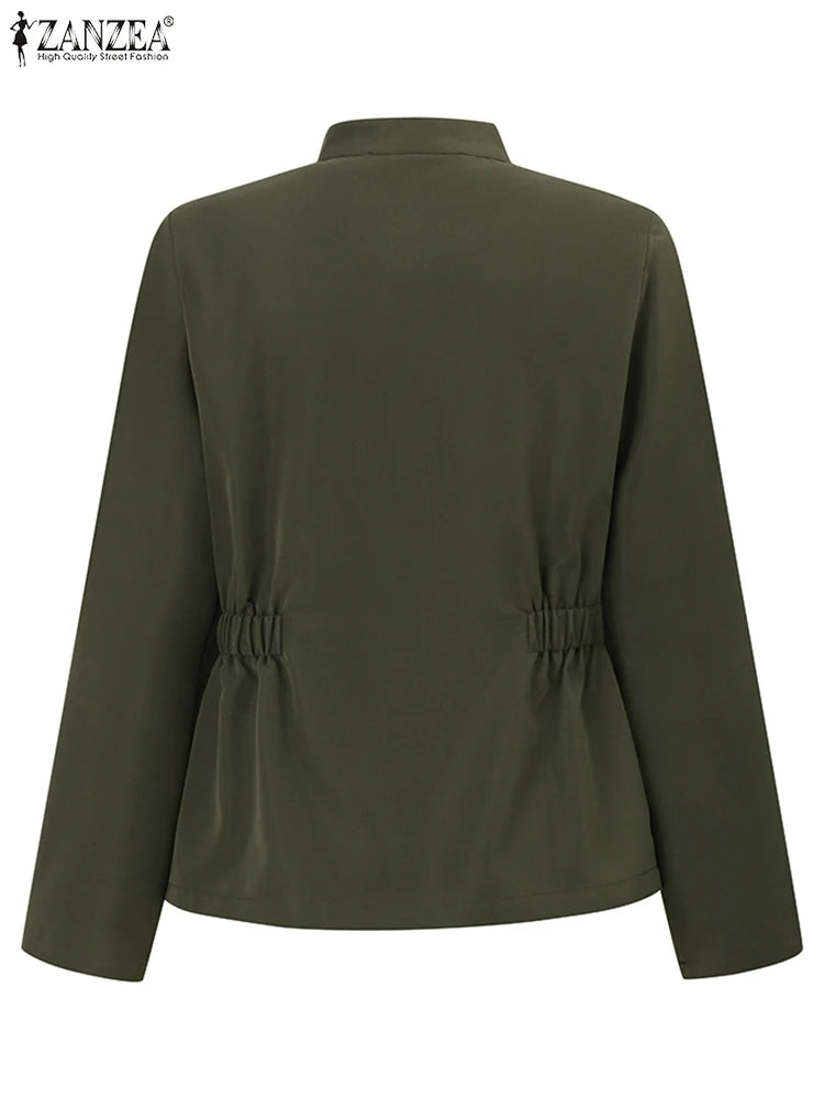 Fashion Women Jackets Autumn Vintage Casual Work Outwear Female Streetwear Chaqueta Long Sleeve Solid Slim Fit Coats
