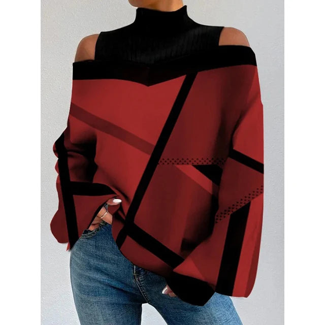 Women's Blouse Shirt New clothing with shoulder drop design, women's lantern sleeve printed top