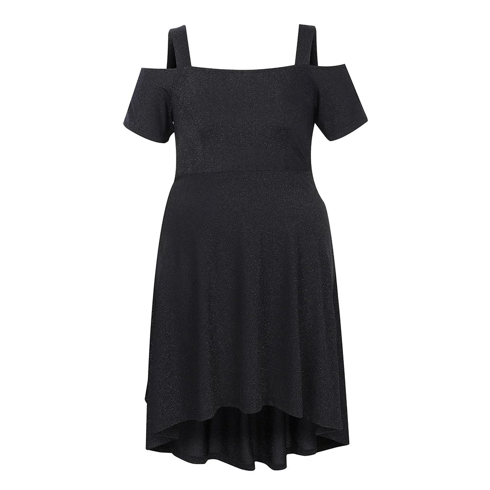 Plus Size Women's Elegant Cold Shoulder A-Lined Midi Dress Ladies Banquet Evening Party Cocktail Ball Gown Sundress Size 0XL-5XL