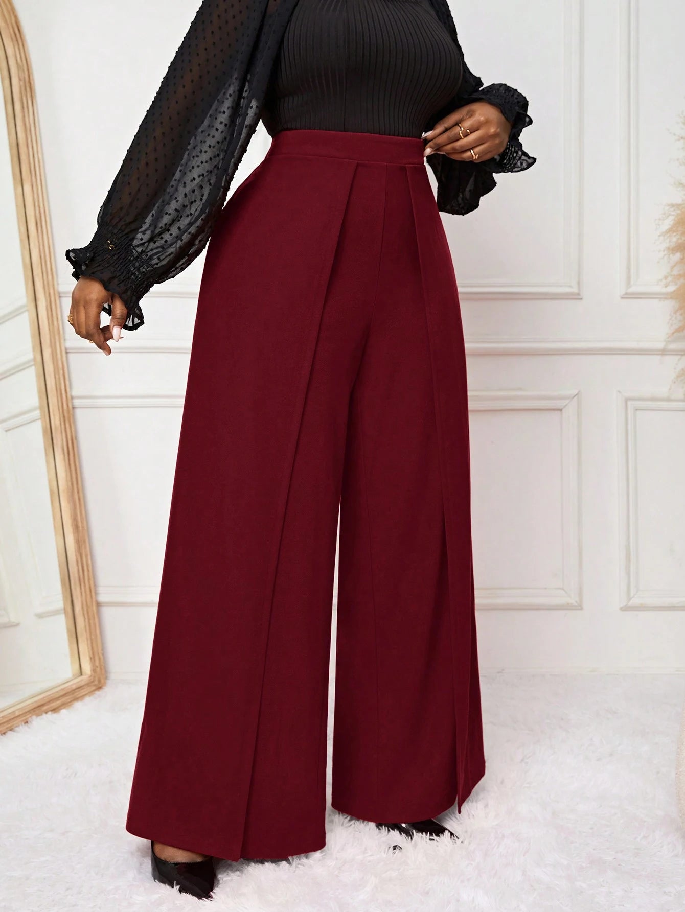 Plus Size Women's office pants Women's Pants with Pocket Wide Leg Pants 0-4XL