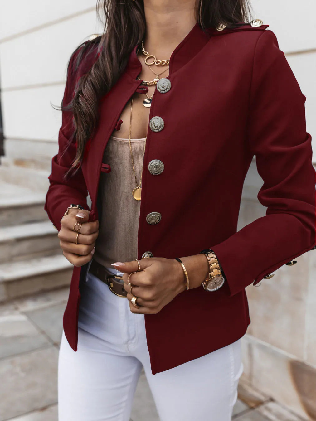 Women's Blazers Long-sleeved Suit Tops Fashion Slim Buttons Casual blazer Street Office Coats for Female