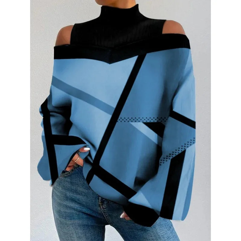 Women's Blouse Shirt New clothing with shoulder drop design, women's lantern sleeve printed top