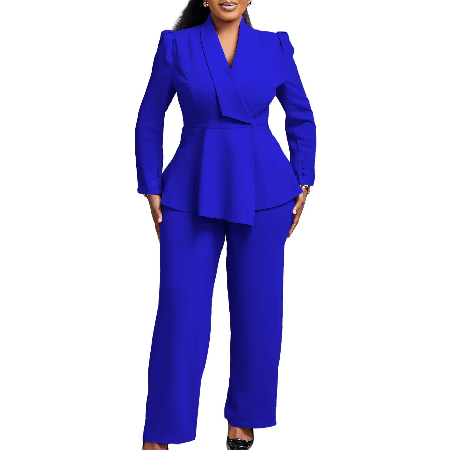 Women Two Pieces Set Elegant Long Sleeves Tops High Waist Pants Trousers Modest Office Ladies Work Wear Business Suit New